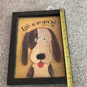 “Life is so good” Artwork Puppy Dog Wall Art Decor Whimsical Freestanding Wood